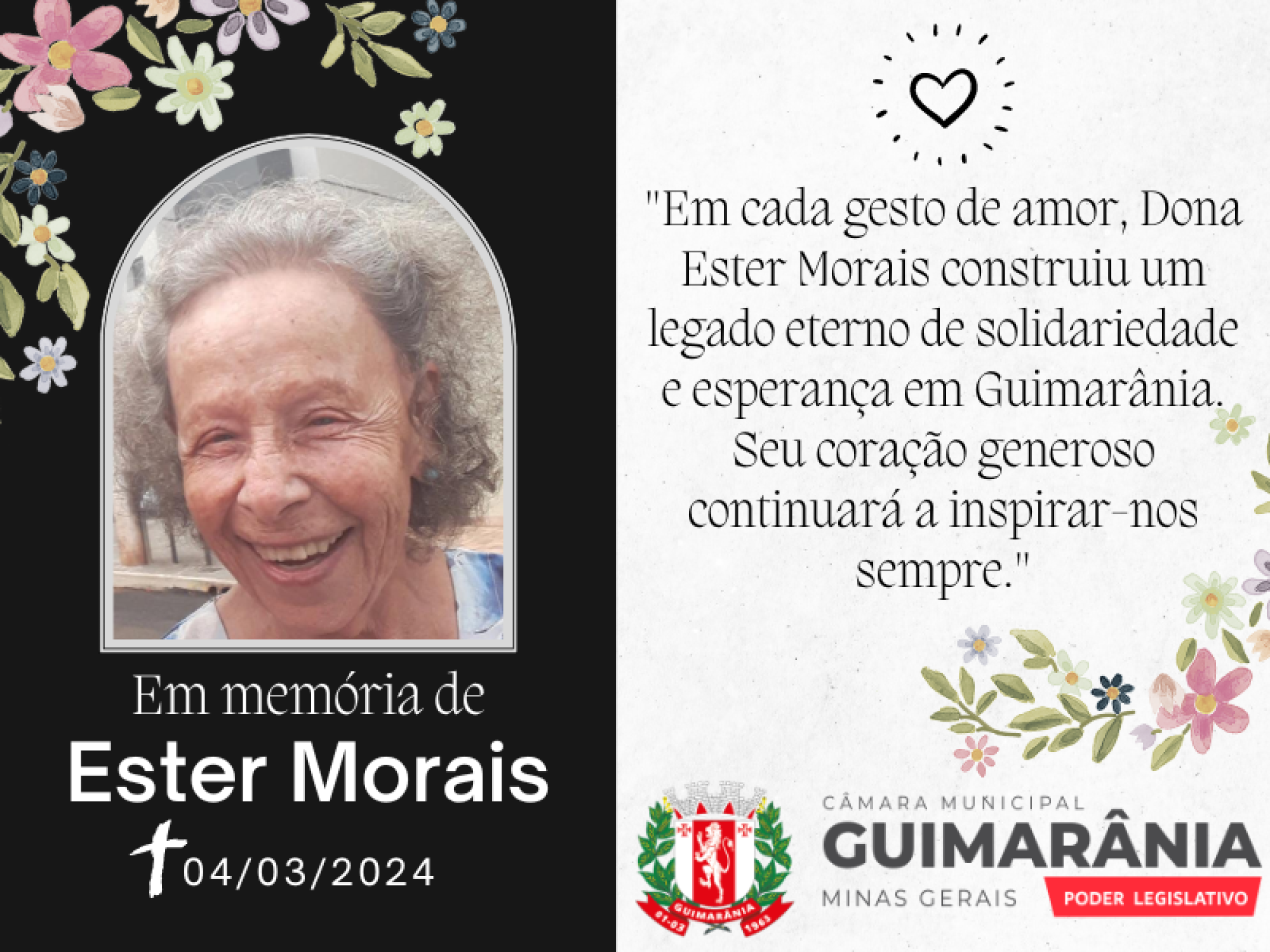 Nota de Pesar: Dona Ester Morais - Uma Mulher de Coração Generoso e Comprometida com Guimarânia