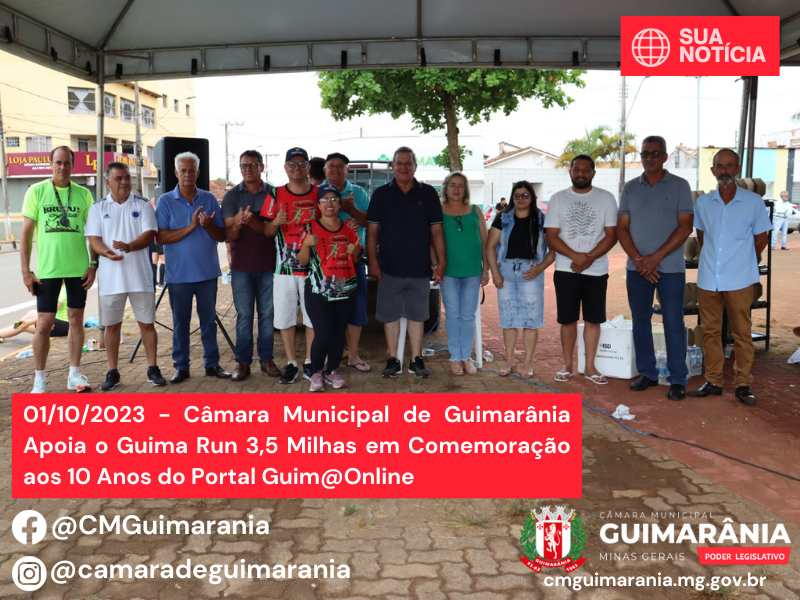 Câmara Municipal de Guimarânia Apoia o Guima Run 3,5 Milhas em Comemoração aos 10 Anos do Portal Guim@Online